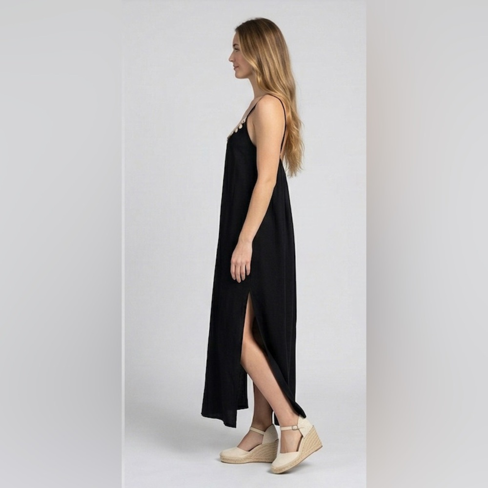 LAST ONE ๐ฅ Boho Shell-Trimmed Maxi Slip Dress in Raven Black - Picture 6 of 9
